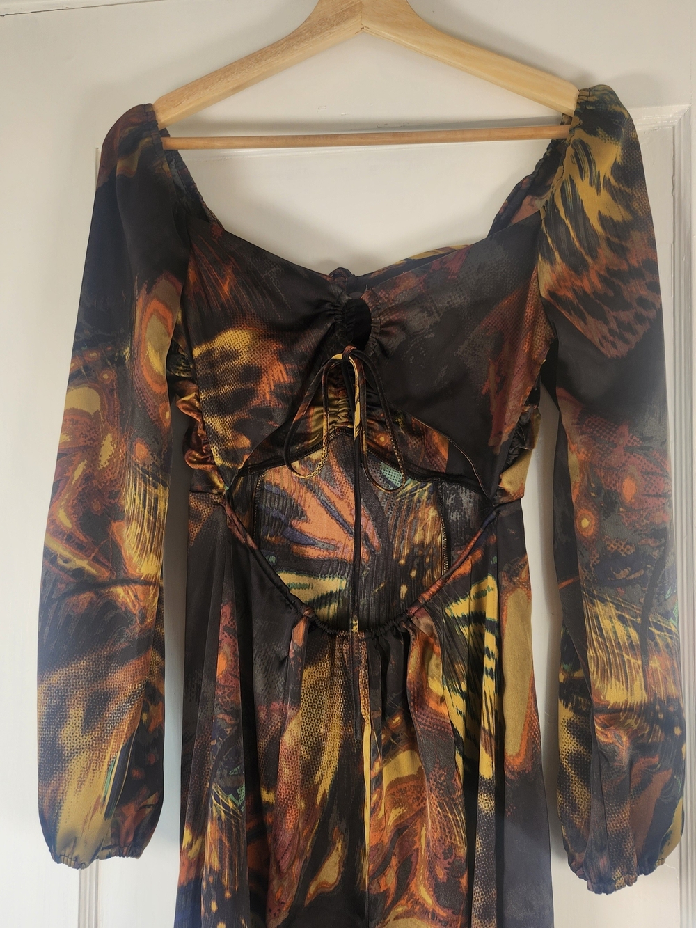 Urban Outfitters Kitty Butterfly Midi Dress Black Yellow Long Sleeve - Picture 7 of 8